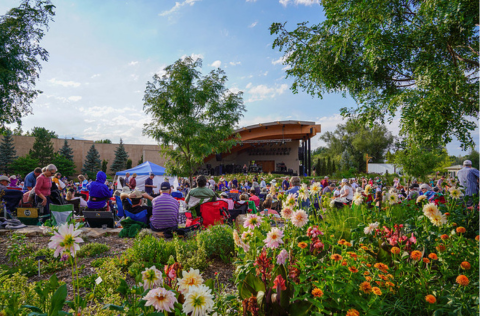 crowd of outdoor concert goers from behind looking at the stage