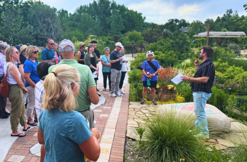 horticulturist giving a tour in the Welcome Garden